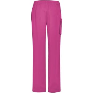 Unisex pink scrub pants with an elastic waistband and side pocket, designed for comfort and durability.