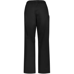 Black women's scrub pants with an elastic waistband and side pocket, featuring a simple design and no visible branding.