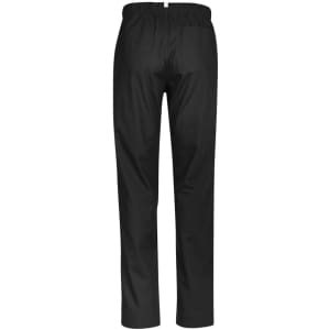 A pair of black unisex reversible scrub pants with an elastic waistband, featuring a simple design.