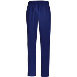 Unisex scrub pants in a deep navy colour with an elastic waistband, featuring a simple design and a logo.