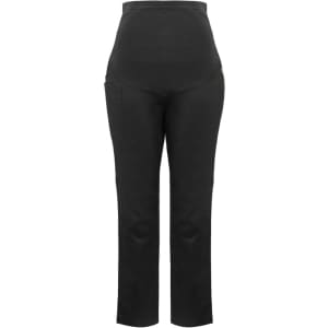 Black maternity scrub pants with a high waistband and pockets, designed for comfort and practicality.