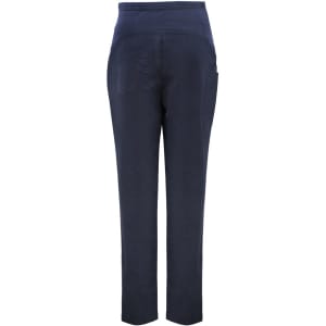 Navy women's maternity scrub pants with a high waistband and back pockets. Features a simple design with a logo.
