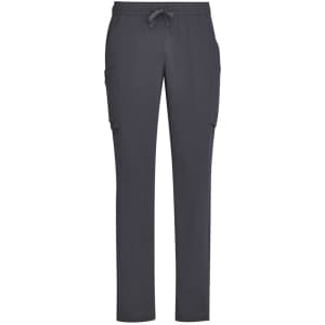 Men's straight leg scrub pants in dark grey, featuring cargo pockets and an adjustable drawstring waist.