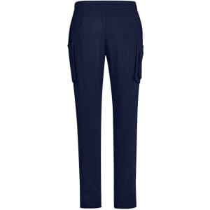 Navy blue men's straight leg scrub pants featuring cargo pockets and an elastic waistband.