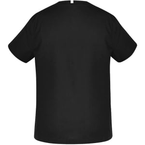 A black unisex scrub top with short sleeves and a simple neckline. The back is plain without any visible design.