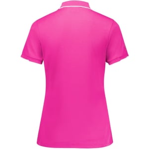 A vibrant pink women's short sleeve polo shirt featuring a classic collar and back view.