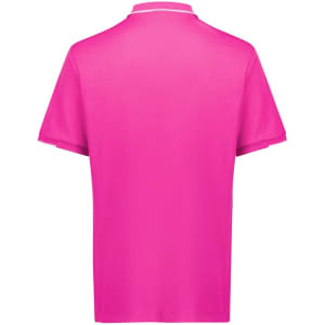 A pink short sleeve polo shirt with a plain back and a collar, featuring a small logo.