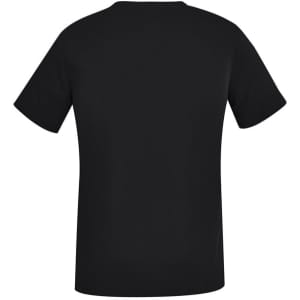 A black women's scrub top with a v-neck and short sleeves, featuring a smooth finish and an unadorned back.