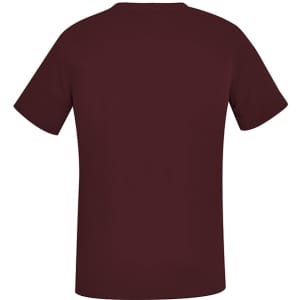 A burgundy women's V-neck scrub top with short sleeves, featuring a simple design and no visible logos.