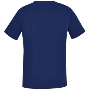 A navy blue women's V-neck scrub top with short sleeves, featuring a simple design and no visible branding.