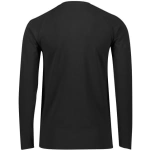 A black women's long sleeve performance tee featuring a simple design and a logo on the back.