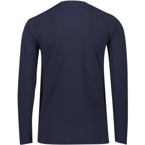 A navy long sleeve tee with a simple design and a logo on the back.