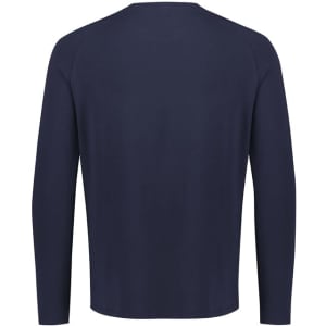 A navy long sleeve tee with a simple design and a branded logo on the back.
