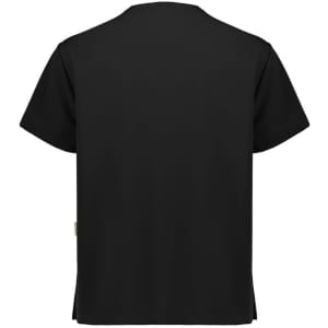 A black unisex pulse V-neck scrub top featuring a simple design, with a logo on the side.