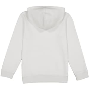 A white Kids Basis Hoodie featuring a hood and long sleeves, with ribbed cuffs and a plain design.