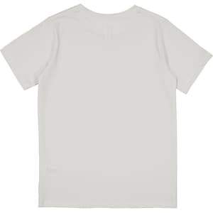 A plain white short sleeve t-shirt with a small logo on the side.