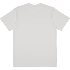 A plain white short-sleeve tee with a crew neck and a brand logo on the neckline.