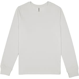 A long sleeve women's T-shirt in white, featuring a fitted design and a logo tag.