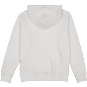 A white women's hoodie featuring a spacious hood and long sleeves, with a plain back and no visible logos.