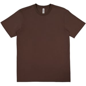 A brown men's short sleeve t-shirt with a label and no visible logos.