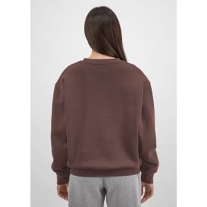 A brown women's crew sweatshirt with long sleeves and a relaxed fit, featuring a simple design and no visible branding.