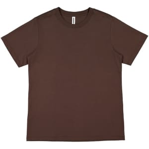 A brown women's short sleeve tee with a simple design and a label on the neckline.