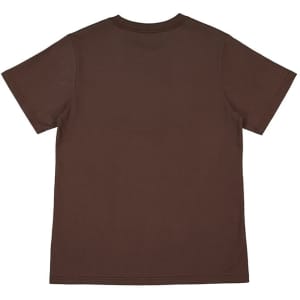 A brown women's short sleeve tee featuring a simple design and a logo on the label.