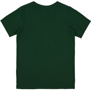 A green short sleeve tee with a plain back and a small logo at the neck.