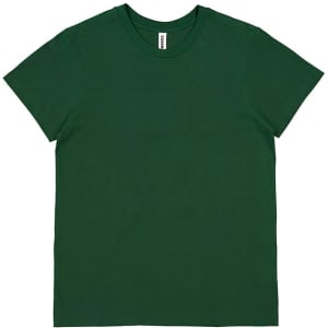 A green women's short sleeve t-shirt with a round neckline. The shirt features a simple design and a logo.