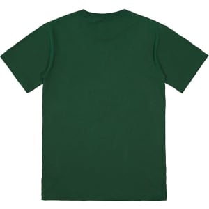A green short sleeve tee with a plain back and a logo on the upper back.