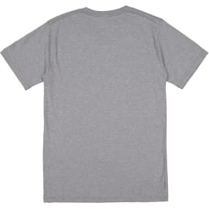 A grey short sleeve t-shirt with a plain back and a logo.