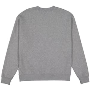A grey men's crew sweatshirt featuring a classic design with long sleeves and a ribbed hem. It has a branding logo.