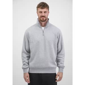 A grey men's 1/4 zip jumper featuring a high collar and long sleeves, designed for everyday wear.