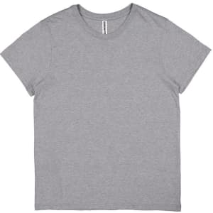 A women's short sleeve tee in grey, featuring a classic round neck and a simple design. Includes a logo.