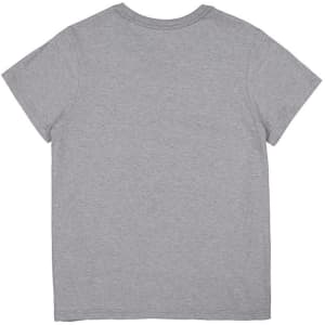 A short sleeve women's t-shirt in grey, featuring a simple design and a logo on the back.