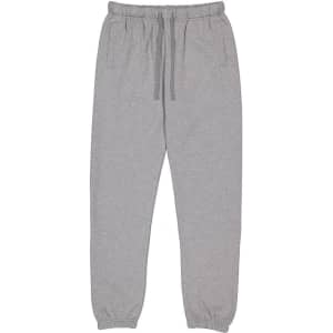 A pair of light grey women's track pants with an elastic waistband and drawstring, featuring side pockets.