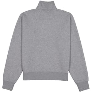A grey women's jumper featuring a high collar and ribbed cuffs, with a plain back design.