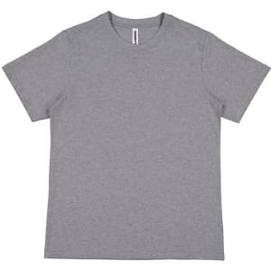 A grey women's short sleeve t-shirt with a simple design and a logo on the label.