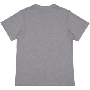 A grey short sleeve t-shirt with a simple design and a brand logo on the back.