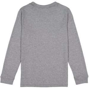 A grey long sleeve tee with a simple back design, featuring long sleeves and a crew neckline.