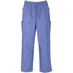 Classic unisex scrub cargo pants in light blue with elastic waistband and multiple side pockets.