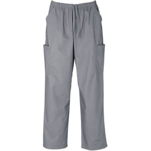 Classic unisex scrub cargo pants in grey, featuring an elastic waistband and multiple side pockets.