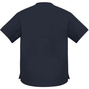 A dark navy unisex scrub top with short sleeves and a relaxed fit, featuring a plain design.