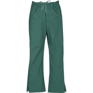 Classic women's bootleg scrub pants in a teal colour, featuring a drawstring waist and side slits, with pockets.