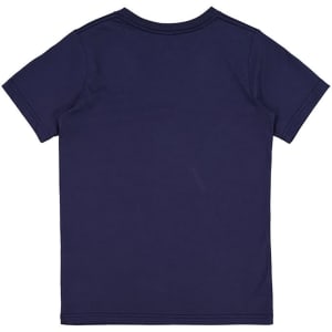 A children's short sleeve t-shirt in navy blue, featuring a plain back design and no visible logos.