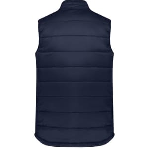 A navy men's alpine vest with a padded design, featuring a collar and no visible fastenings on the back.