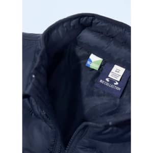 A navy men's alpine vest featuring a zip closure and an inner label with branding.