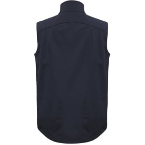 A black men's vest featuring a high collar and a smooth back design, complete with a logo.