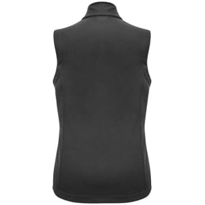 A black women's vest featuring a high collar, with a fitted design and no visible branding.