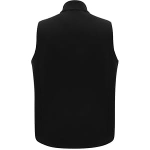 A black men's vest featuring a high collar and a sleek, minimalist design. It includes branding on the back.